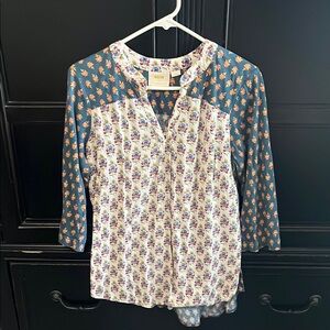 Anthropologie Maeve Floral Patterned Blouse with 3/4 Sleeves